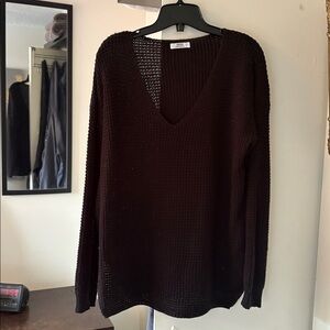 Black V-Neck Knit Sweater, peek a boo see through